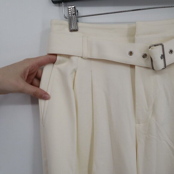 J. Crew Belted Twill Trouser Women 0 Cream Coastal Flowy Professional Career NWT - Picture 7 of 16